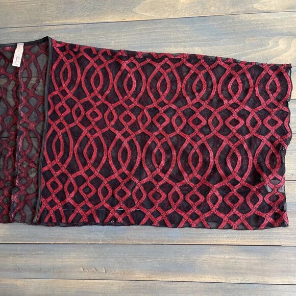 Boho Red & Black Sheer Knit Tunic Shawl Cover Sleeved - Womens Size Small (J6) - Picture 7 of 10